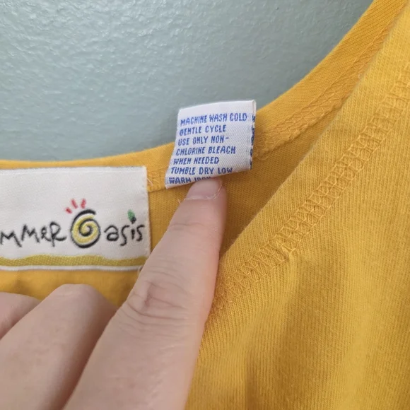 Vintage Summer Oasis Sunset Yellow Sleeveless Beach Dress with Embroidery Sz M - Picture 6 of 12